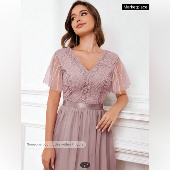 Shein V neck tulle long dress with beading - Picture 2 of 7